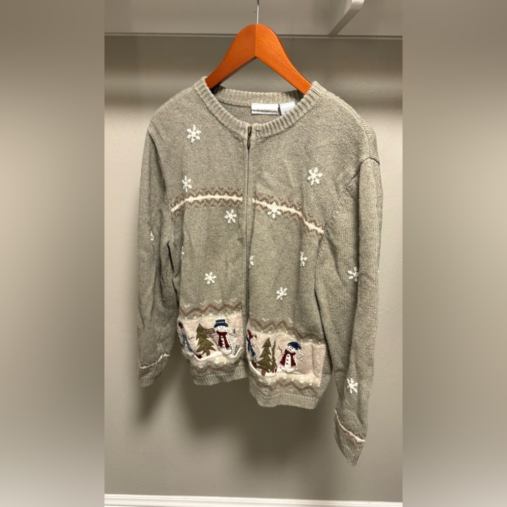 Croft & Barrow Embroidered Wool Angora Blend Zip Christmas Cardigan Sweater XL